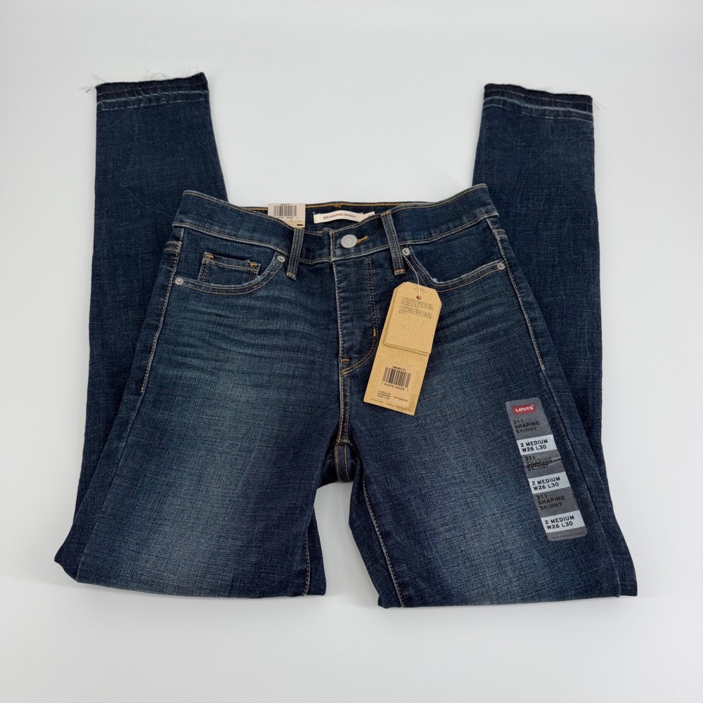 Levi's 311 Shaping Skinny Jeans Womens 2/26 Dark Blue NWT Distressed Raw Hem